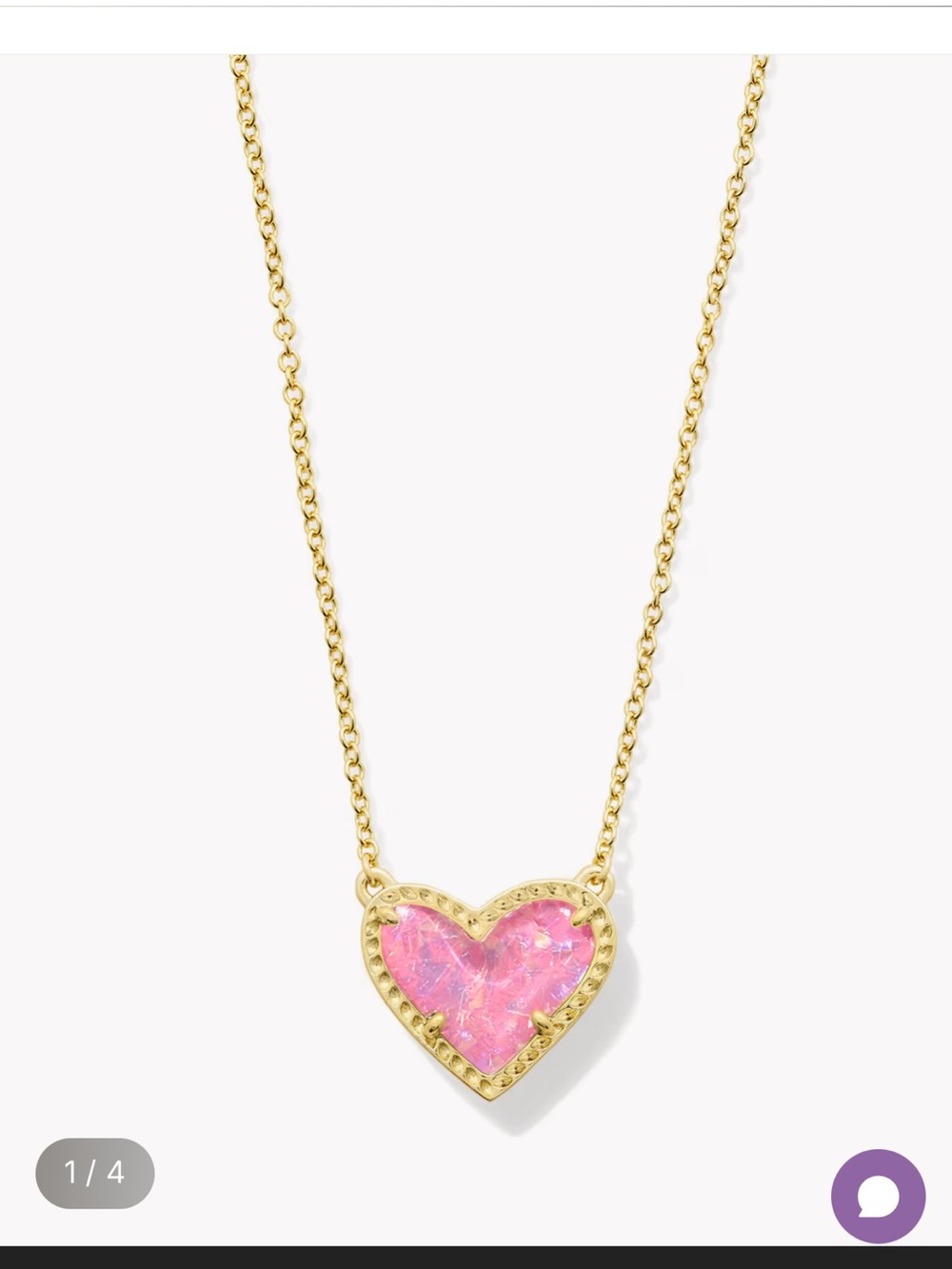 Kendra Scott Gold Necklace with Pink Heart Opal Pendant